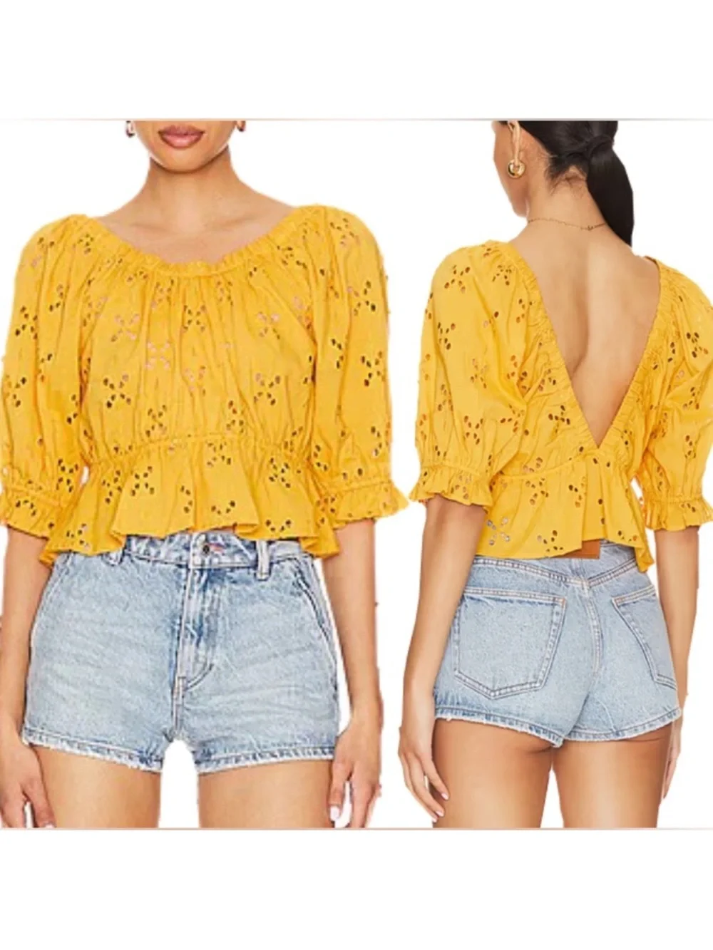 Free People Gardenia Eyelet Ruffle V-neck Top